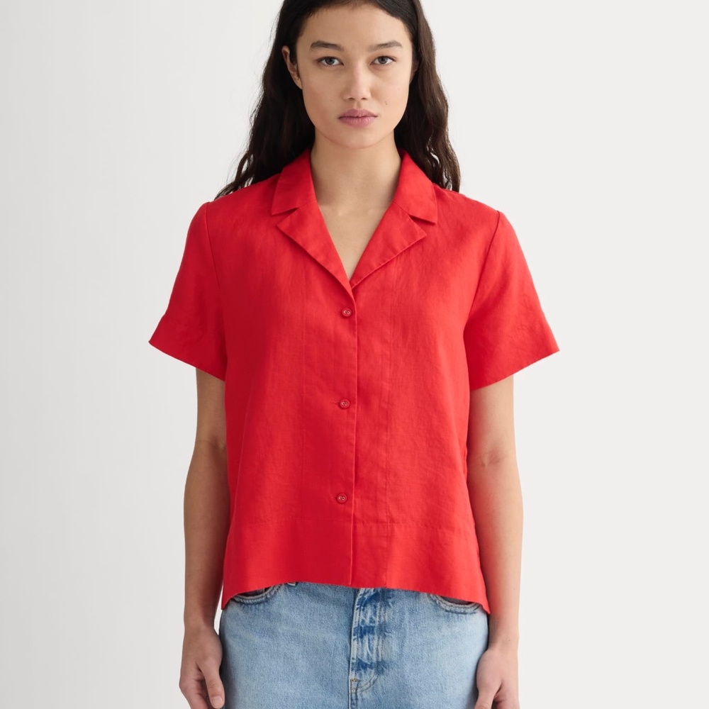 NWOT Everlane Women's Notch Shirt in Linen in Classic Red, Size Extra Large